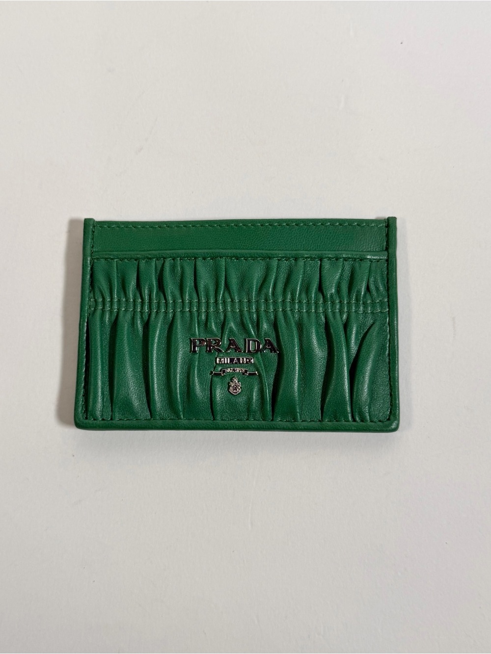 Prada Green Ruched Leather Card Holder - Prada